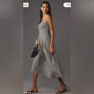 NWT Anthropologie One-Shoulder Gingham Midi Dress